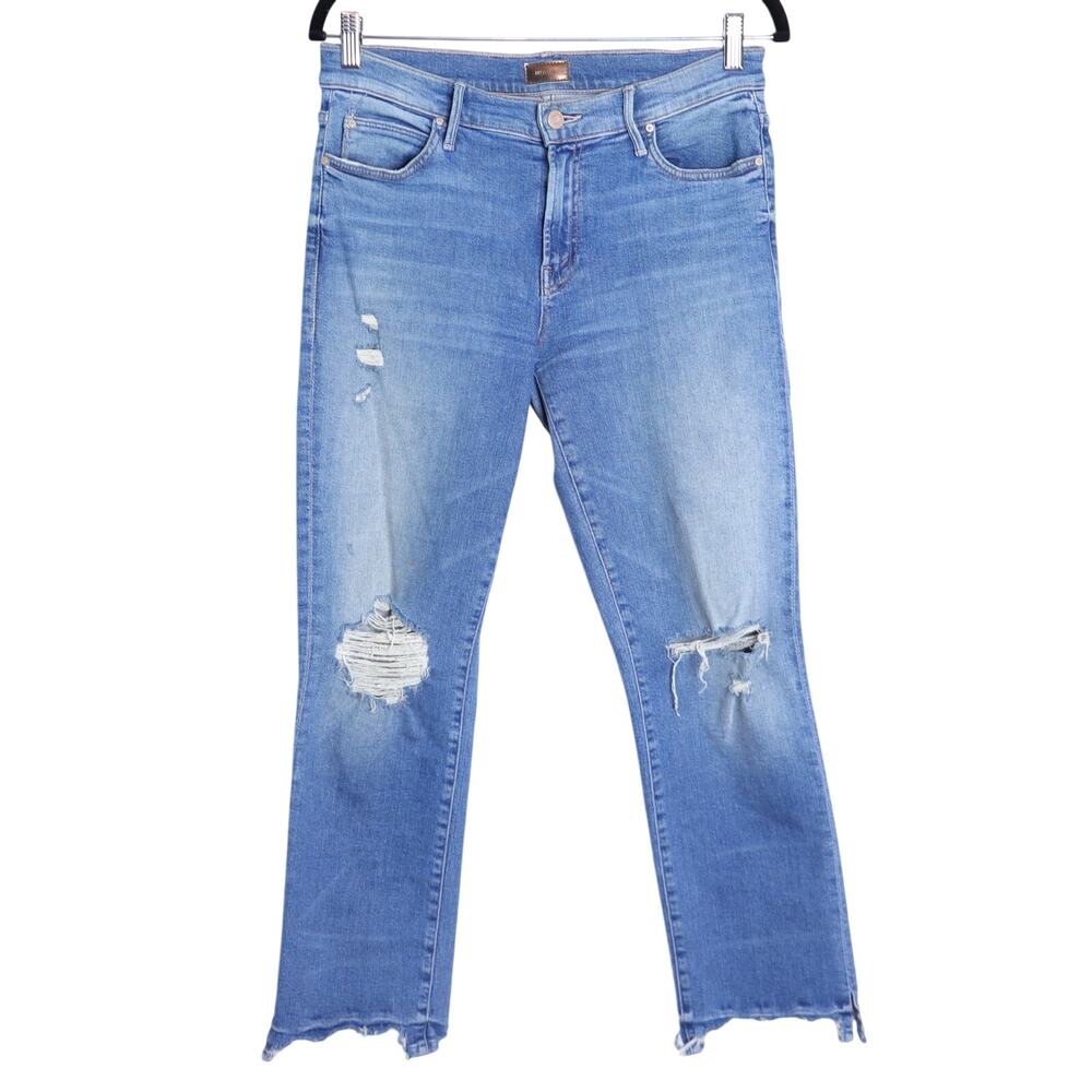 MOTHER Light Distressed Cropped Ankle Jeans Rascal-color push the envelope